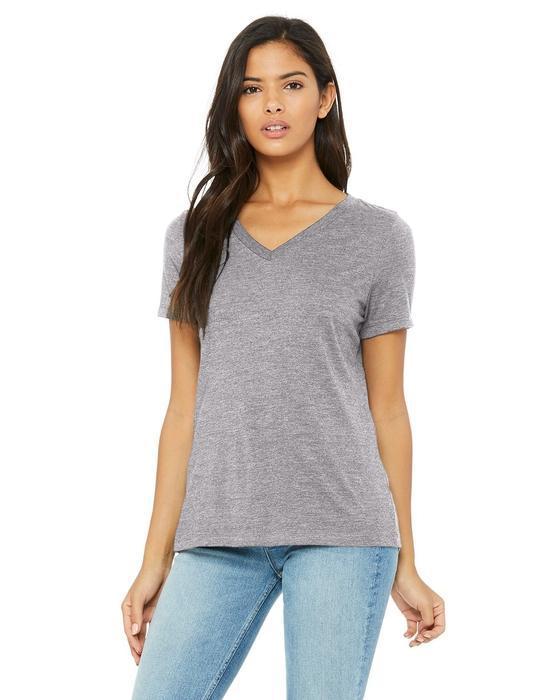 custom ladies v neck t shirts -6405 Bella + Canvas Ladies' Relaxed Jersey V-Neck T-Shirt-T-SHIRT-Bella + Canvas-Athletic Heather-S- - Custom One Online