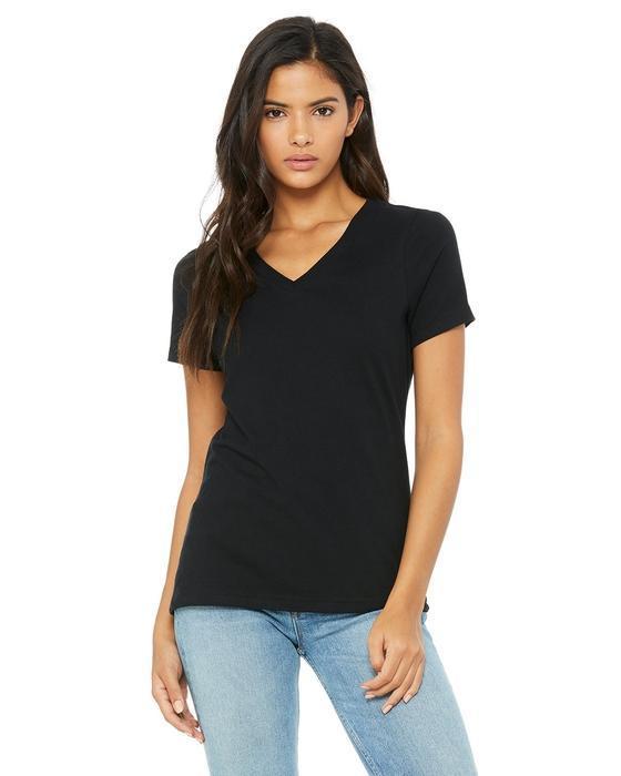 custom ladies v neck t shirts -6405 Bella + Canvas Ladies' Relaxed Jersey V-Neck T-Shirt-T-SHIRT-Bella + Canvas-Black-S- - Custom One Online