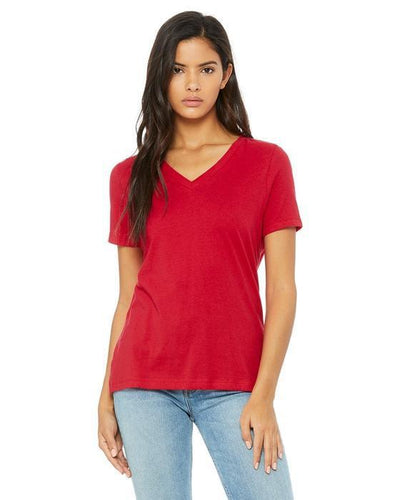 custom ladies v neck t shirts -6405 Bella + Canvas Ladies' Relaxed Jersey V-Neck T-Shirt-T-SHIRT-Bella + Canvas-Red-S- - Custom One Online