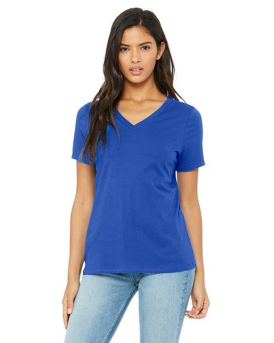 custom ladies v neck t shirts -6405 Bella + Canvas Ladies' Relaxed Jersey V-Neck T-Shirt-T-SHIRT-Bella + Canvas-True Royal-S- - Custom One Online