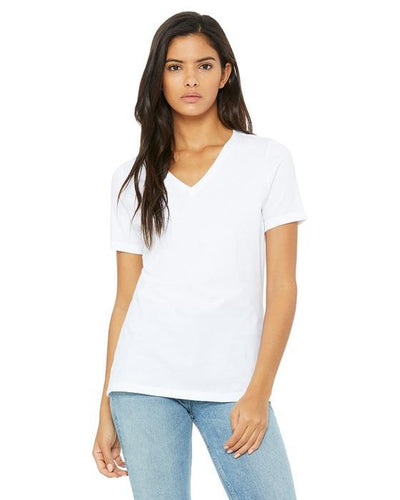 custom ladies v neck t shirts -6405 Bella + Canvas Ladies' Relaxed Jersey V-Neck T-Shirt-T-SHIRT-Bella + Canvas-White-S- - Custom One Online