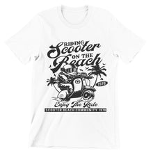 Riding Scooter On The Beach- christian biker t shirts_cool biker t shirts_biker trash t shirts_biker t shirts_biker t shirts women's_bike week t shirts_motorcycle t shirts mens_biker chick t shirts_motorcycle t shirts funny