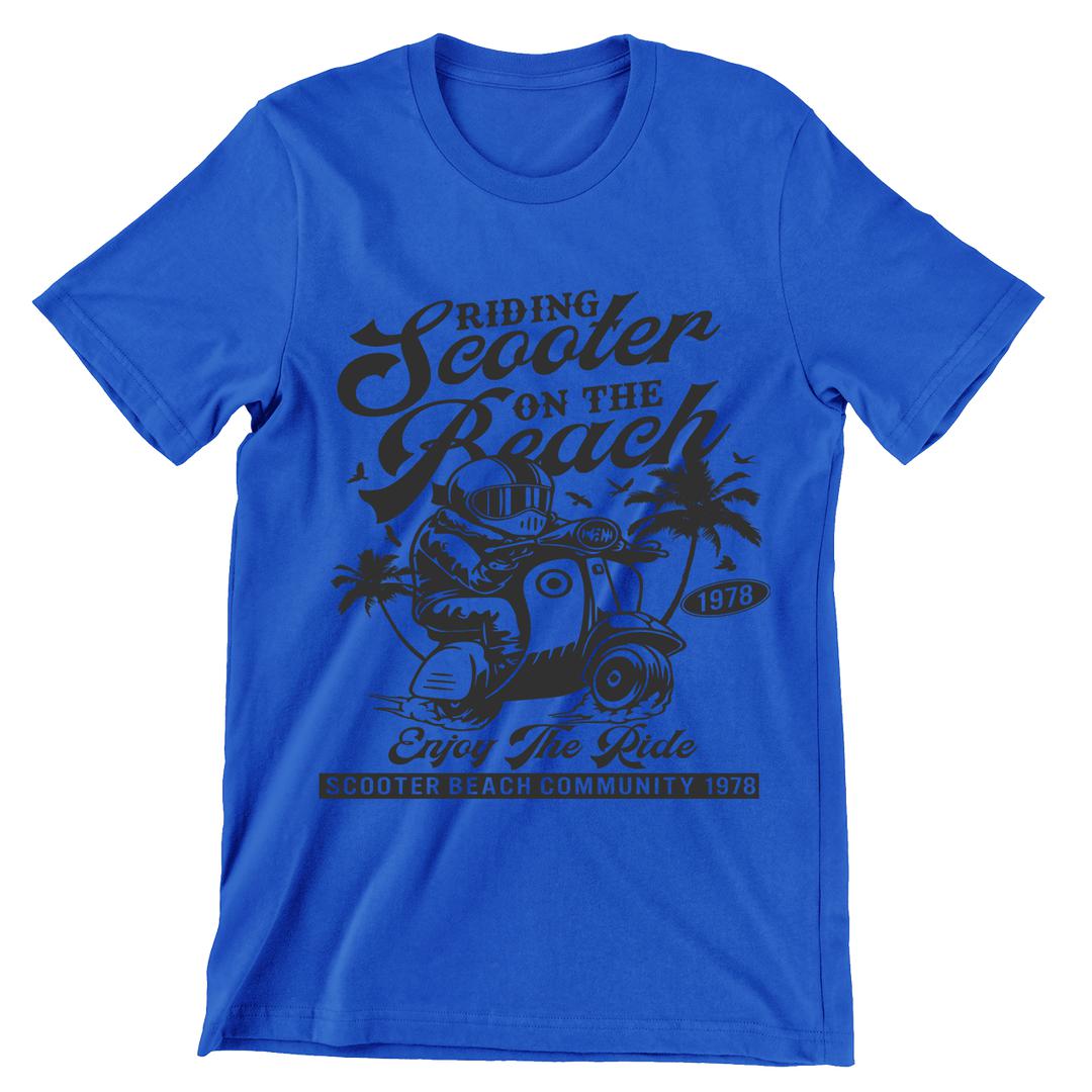 Riding Scooter On The Beach- christian biker t shirts_cool biker t shirts_biker trash t shirts_biker t shirts_biker t shirts women's_bike week t shirts_motorcycle t shirts mens_biker chick t shirts_motorcycle t shirts funny